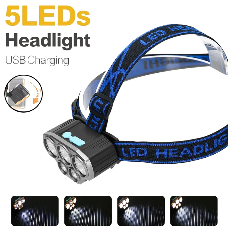 Led Headlight Bulbs - Lanterna de Cabeça Recarregável com 5